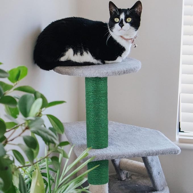 POPETPOP Cat Scratching Post Replacement, Natural Sisal Cat Scratching Pole Cats Claw Scratcher Kitten Tree Refill Pole Parts for Indoor Kittens Tower Green