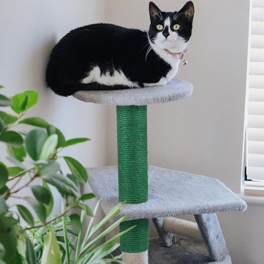POPETPOP Cat Scratching Post Replacement, Natural Sisal Cat Scratching Pole Cats Claw Scratcher Kitten Tree Refill Pole Parts for Indoor Kittens Tower Green