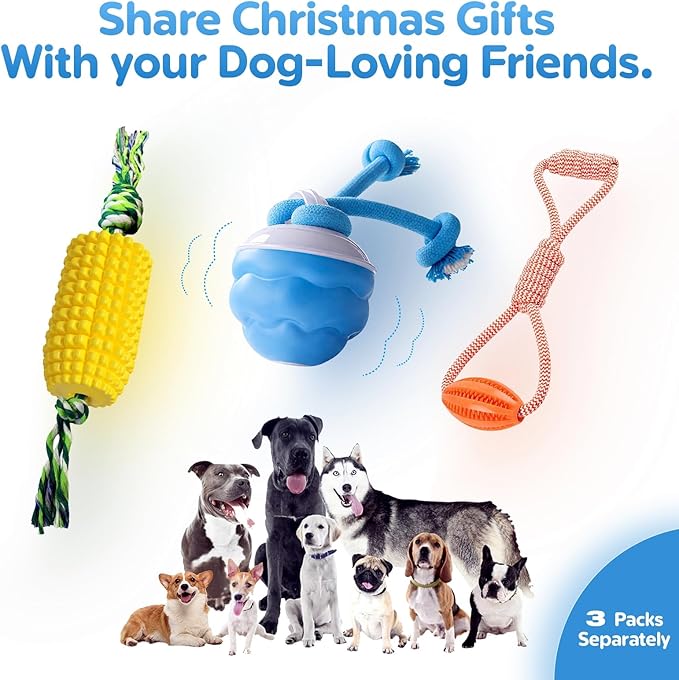 Dog Toy Bundle,3 Pack Interactive Balls,Automatic Moving&Rolling Dog Ball with RC+Chew Corn Toy+Chew Rope Toy,Moving Ball with USB Rechargeable