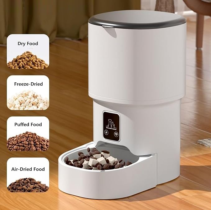 Automatic Pet Feeder for Dogs & Cats - 4L Large Capacity, Timer Controlled Quantitative Feeding, Dual Power Supply (USB + Battery), Detachable Bowl & Cleaning Brush, Non-Slip Mat Included