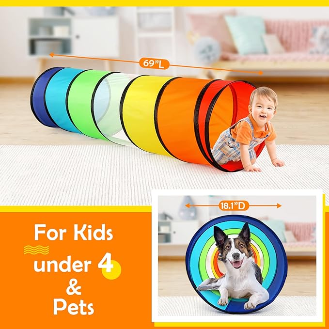 Kids Play Tunnel Tent for Toddlers, Colorful Pop Up Crawl Tunnel Toy for Baby or Pet with Breathable Mesh, Collapsible Gift for Boy and Girl Play Tunnel Indoor and Outdoor Game