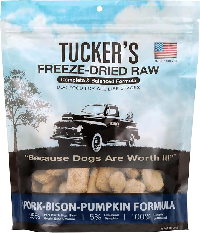Tucker's Raw Frozen Freeze Dried Raw Dog Food, Pork, Bison & Pumpkin Formula 14oz (2 Pack)