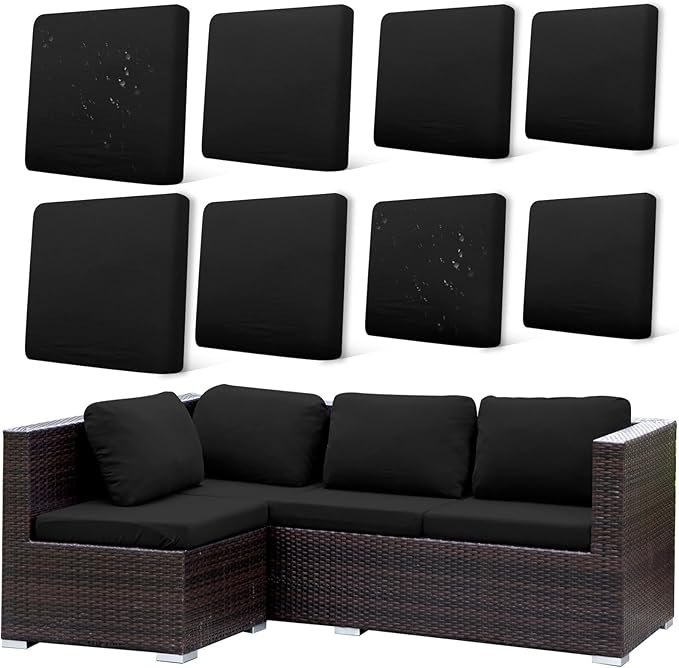 HANDONTIME 8Pcs Patio Cushion Covers Stretch Outdoor Couch Cover Replacement Cushions for Outdoor Furniture Waterproof Patio Furniture Cover for Pets Sofa Covers Washable (Black,Cover Only)