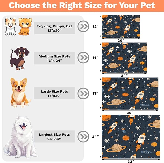 Rocket Dog Food Mat for Floors Absorbent, Quick Dry Water Dispenser Mat for Food, Water, Pet Supplies 24" x 32", Starry Sky