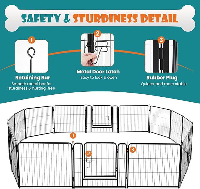 NEWBULIG Dog Playpen Indoors 24 Inch 16 Panels for Small and Puppy Dogs Portable and Foldable Pet Fence with Door Heavy Duty Metal Dog Exercise Play Pen for Outdoor Yard