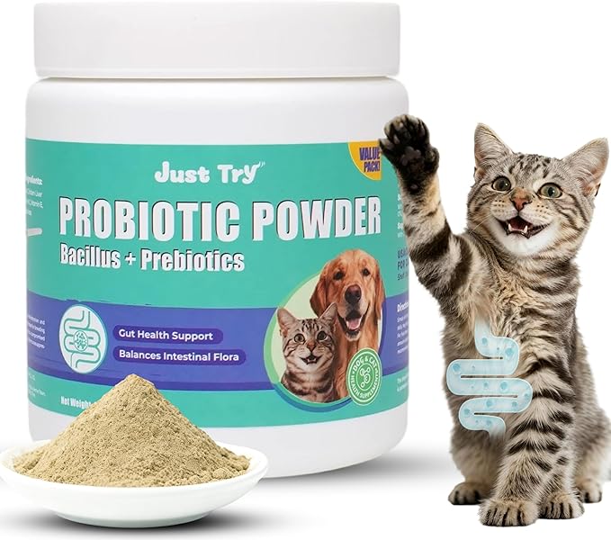 Just Try 7oz Probiotic Powder Probiotics for Cat Probiotic - Gut Health for Cat Constipation Relief Chicken Flavored - Supplements Cat Supplies 200g