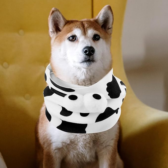 Pet Scarf Hood for Dogs and Cats, Warm Thickened Soft Fabric, Medium Size Cow Pattern, Comfortable Neck Warmer for Pet Supplies and Party Use