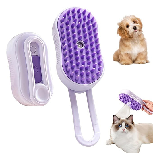 2 Pcs Pet Spray Massage Brush, Cat Hair Steam Brush for Shedding,Cleaning Pet Brush for Massage and Bathing with One Click Spray,Silicone Grooming Spray Comb with 360° Rotating Arm