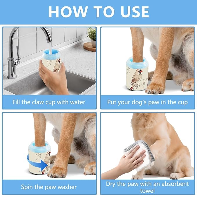 Art Northern Bird Birds Beige Reusable Pet Paw Cleaner Cup Soft Silicone Bristles Feet Grooming Supplies Gently Cleans Paws After Walks