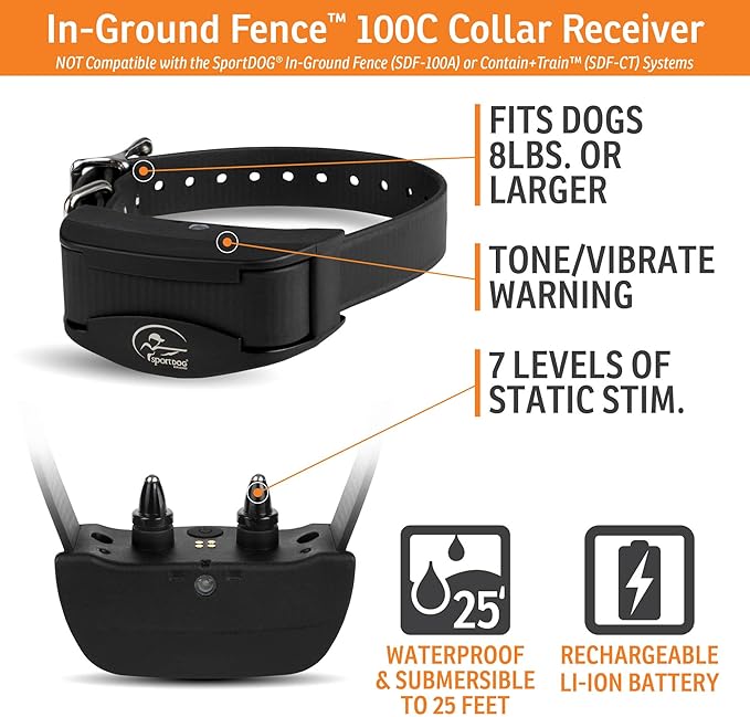 SportDOG In-Ground Fence Add-A-Dog Collar Rechargeable Dog Collar, Inground Fence for Dogs, Rechargeable Receiver, In Ground Fencing for Dogs (Black)