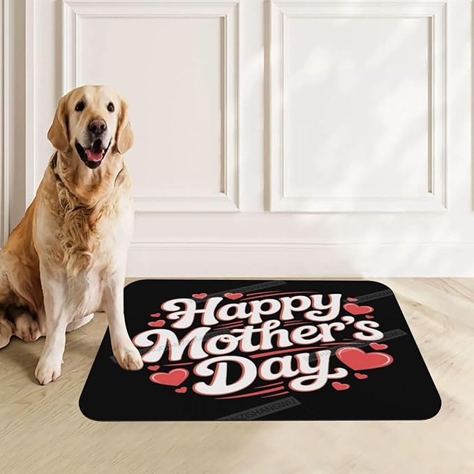 Absorbent Dog Water Cat Mat for Food Water Bowl Quick Dry Happy Mother's Day Floral Gift for Mom El Pet Feeding Mats No Stains Dog Food Mat Pet Accessories Supplies Cat Bowl Mats 24x16In