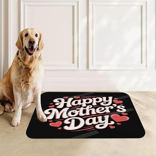 Absorbent Dog Water Cat Mat for Food Water Bowl Quick Dry Happy Mother's Day Floral Gift for Mom El Pet Feeding Mats No Stains Dog Food Mat Pet Accessories Supplies Cat Bowl Mats 24x16In