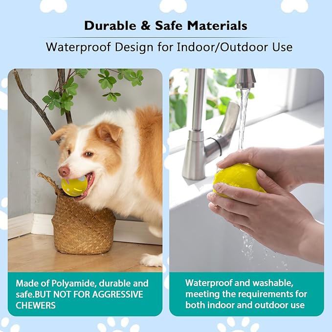 Dog Balls,The 3rd Generation Interactive Toys for Puppy/Small/Medium/Large Dogs,Improved Dog Rolling Effect Tennis Ball with Strap, Tough Motion Activated Automatic Moving Dog Toys (Yellow)