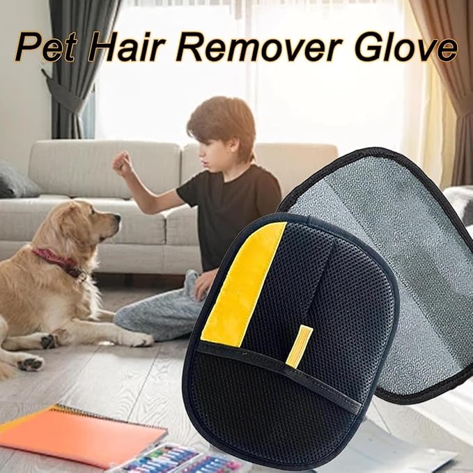 1 pair of electrostatic pet hair removal gloves - Black polypropylene cat grooming reusable with yellow decoration - Essential for cat and dog pet grooming - Durable accessory for easy cleaning