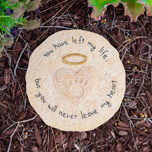 iHeartDogs Pet Memorial Garden Stone - 'You Will Never Leave My Heart' - Dog or Cat Bereavement Loss Gift