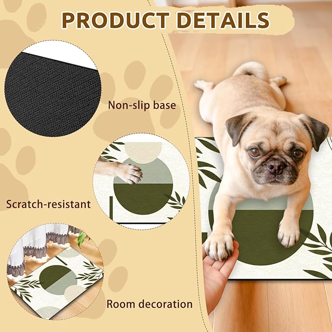 GLOBLELAND Bohemia Leaves Pet Food Mat for Floors 11.8×20 inch Dogs Food Mats Absorbent Dog Bowl Mat Quick Dry Dog Cat Pet Placemats Pets Supplies for Water Dispenser
