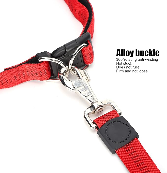 Heavy Duty Dog Leash Collar Set, Adjustable Nylon Leash with Soft PP Handle, Durable Rope Leash Collar for Small Medium Large Dogs, Pet Supply with Elastic Shock (Red)