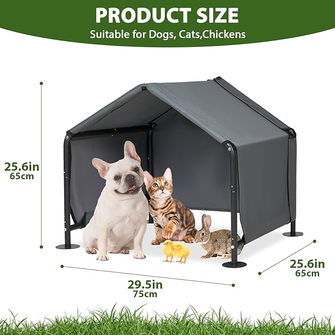 Dog Shades for Outside - Outdoor Dog Kennel for Small Dogs, 29.5”x25.6”x25.6” Outdoor Sun Rain Canopy Pet House, Waterproof Pet Canopy Shelter for Small Animals with Ground Nails