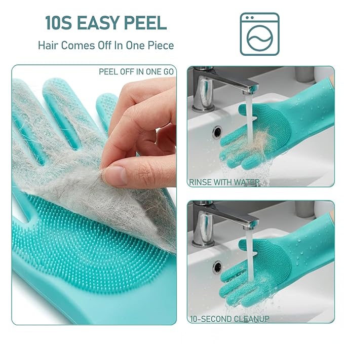 Cat Grooming Gloves for Hair-Removal: Effective at Removing 90% Loose Fur - Keep Home Sofa/Clothes Fur Free Cleaning & Silicone Bristles - Gentle Grooming for Short-long Hair Cats