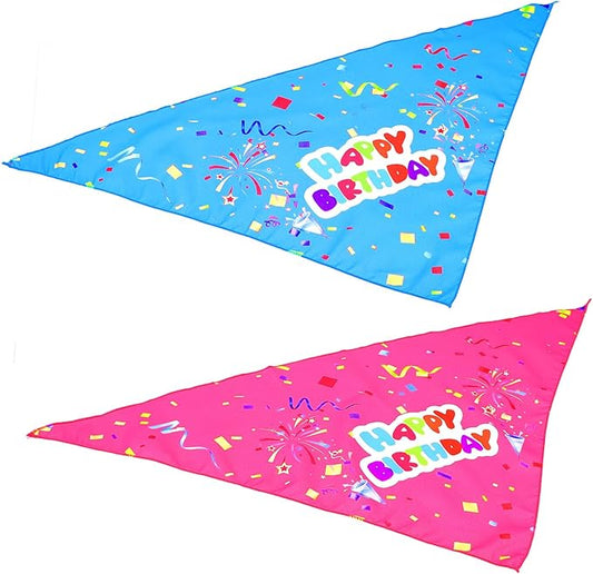 2pcs Puppy Birthday Bandanas Triangle Scarves Pet Bibs Saliva Towels with Ribbon Blue and Pink for Dog Party Supplies