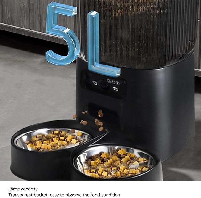 Automatic Cat Feeder,Timed Feeding Button Control Automatic Cat Food Dispenser Auto Pet Feeder with Stainless Steel Bowl for Dog Pet Indoor (Dual Bowls)