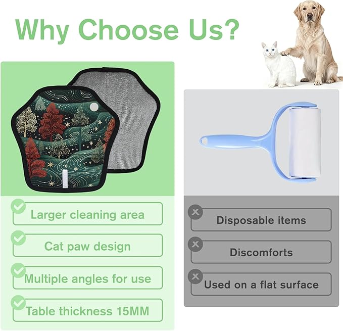 Tree Theme Electrostatic Pet Hair Removal Glove for Cats & Dogs - Reusable Grooming Mitt for Couch, Carpet, Car Seat & Laundry - Large 9x9 Inch