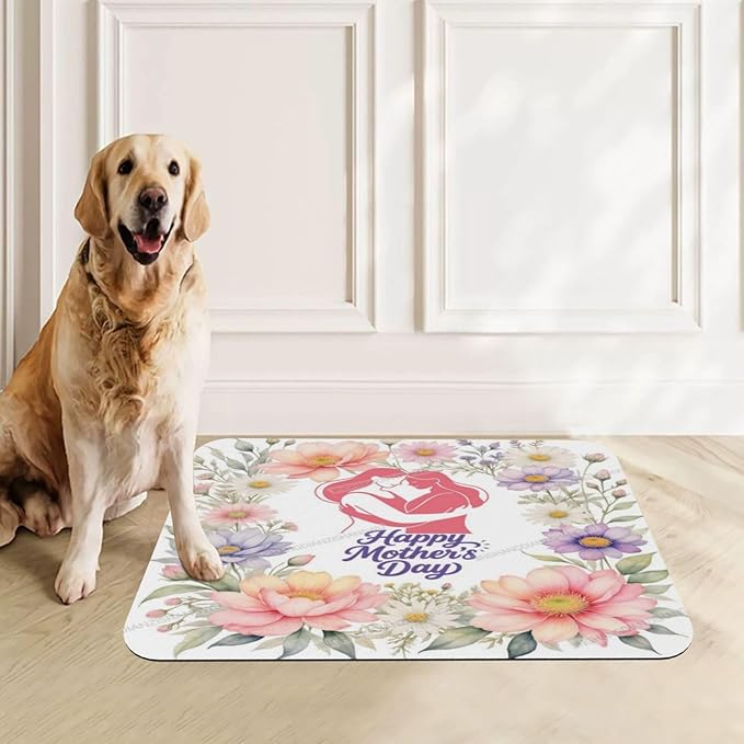 Pet Cat Dog Food Mat Absorbent Dog Feeding Mat Happy Mother's Day Floral Gift Mom Gx No Stains Cat Food Mats Indoor Pet Accessories Supplies Dogs Placemat Water Bowl Mats with Rubber Backing 18X12In