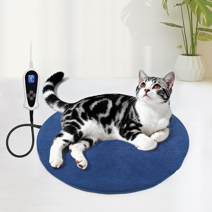 Bestio Cat Heating Pad，16 in Dog Cat Heating Pad with Timer,Obtain UL & MET certificat with Smart Thermostat Switch (1-24 Hours),Indoor Pet Heating Pad for Cats Dogs, Rabbit Pet Heated Pad -Blue