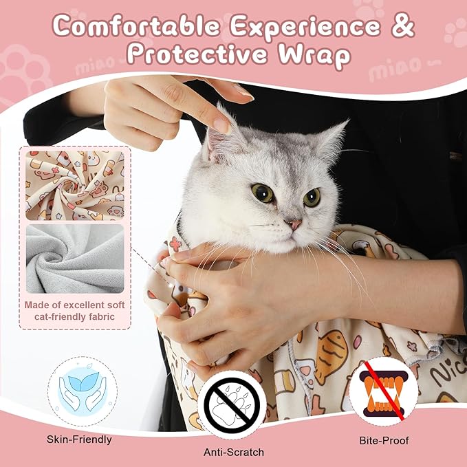 Sadnyy 35.4" Extra Large Cat Grooming Wrap Self-Adherent Anti-Escape Cat Wrap for Cutting Nails, Brushing, Medication and Ear Cleaning
