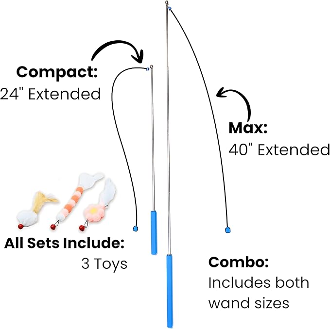 Magnetic Catch Wand (Compact 24") Cat Toy – Interactive Telescoping Wand for Indoor Cats and Kittens, Magnetic Easy Catch & Release, Durable Enrichment Toy with 3 Lures