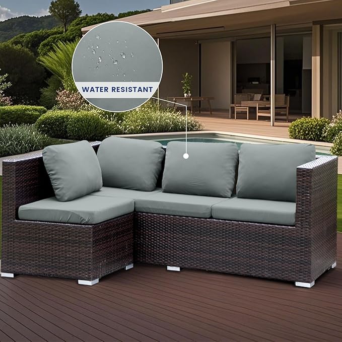 HANDONTIME 8Pcs Patio Cushion Covers Stretch Outdoor Couch Cover Replacement Cushions for Outdoor Furniture Waterproof Patio Furniture Cover for Pets Sofa Covers Washable (Grey,Cover Only)