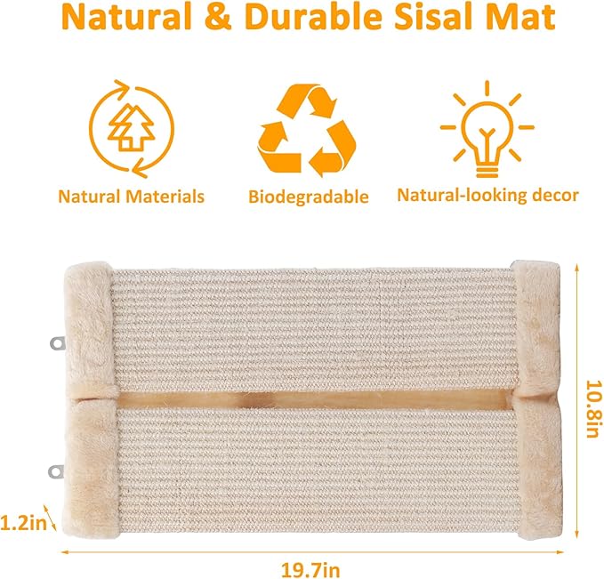 Sisal Corner Cat Scratcher 20" Wall-Mounted Sisal Cat Scratch Pad Scratching Post Furniture Protector Kittens Scratch Board for Indoor Cats