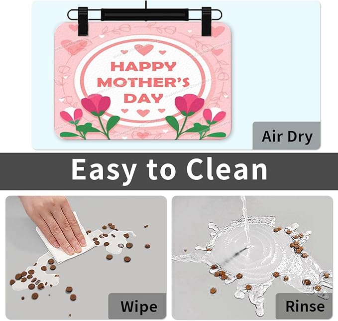 Absorbent Dog Water Cat Mat for Food Water Bowl Quick Dry Happy Mother's Day Floral Gift for Mom Ka Pet Feeding Mats No Stains Dog Food Mat Pet Accessories Supplies Cat Bowl Mats 24x16In