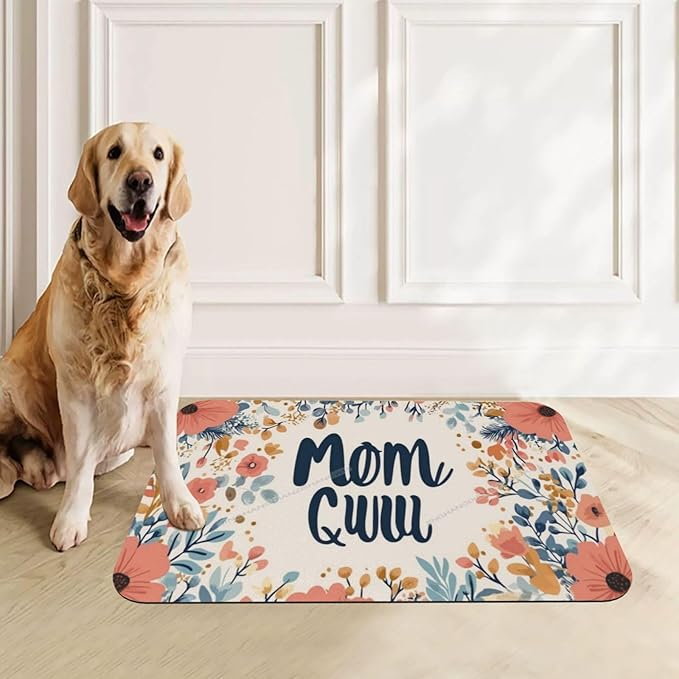 Absorbent Dog Water Cat Mat for Food Water Bowl Quick Dry Happy Mother's Day Floral Gift for Mom Ii Pet Feeding Mats No Stains Dog Food Mat Pet Accessories Supplies Cat Bowl Mats 24x16In