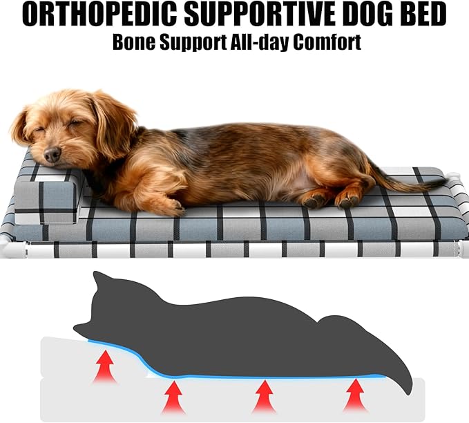 Elevated Raised Lifted Dog Bed Elevated Dogs Bed with Bolster & Cushion Mat Raised Pet Couch Bed with Pillow for Indoor Outdoor