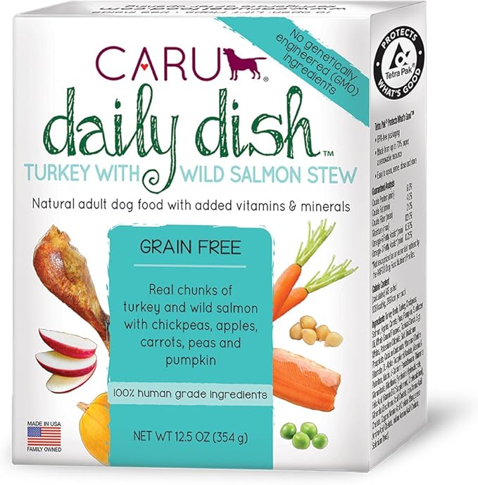Caru Daily Dish Turkey With Wild Salmon Stew, Natural Adult Wet Dog Food With Real Chunks Of Turkey And Wild Salmon, With Added Vitamins And Minerals, Non-Gmo Ingredients (12.5 Oz)