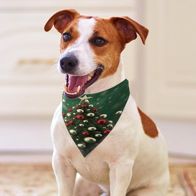 Dog Bandana Spring Pet Scarf Adjustable Triangle Round Ball Christmas Tree Printing Dog Bib Washable Polyester Puppy Bandana for Small Medium Large Dogs Cat Birthday Party Supplies