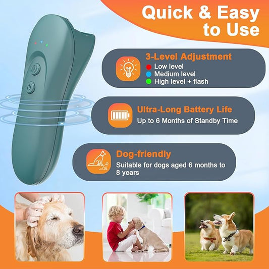 Dog Bark Deterrent Device,Anti-Barking Device,Up to 15Ft Long Range & Rechargeable Bark Control,Stop Barking Dog Devices,Safe for Dogs Training,Indoor & Outdoor QG01 Green