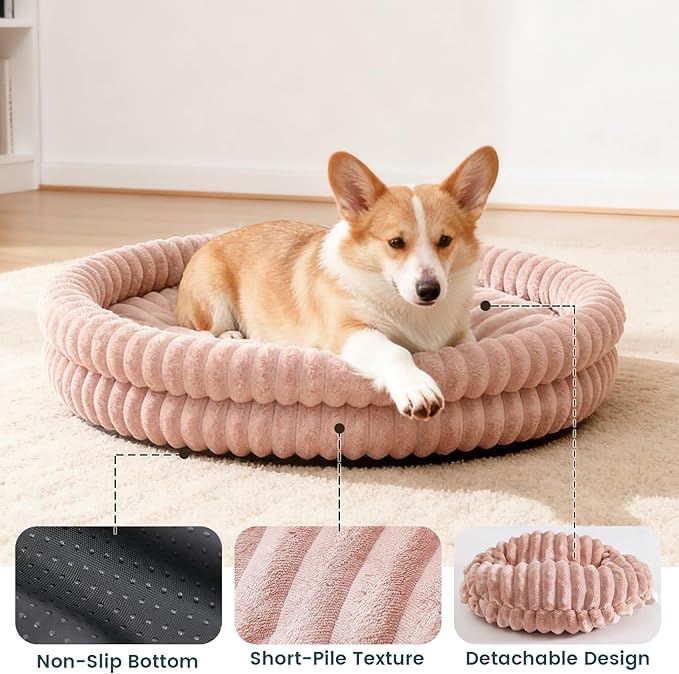 Donut Pet Bed for Cats & Small Dogs, Fluffy Warm Round Bed, Machine Washable with Anti-Slip Bottom, Indoor Use, Dark Pink, 28"x28"x5"