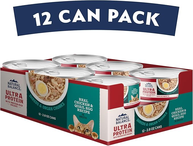 Natural Balance Ultra Protein Wet Cat Food, Chicken Recipe with Quail Egg in Broth, 2.8 oz (Case of 12)