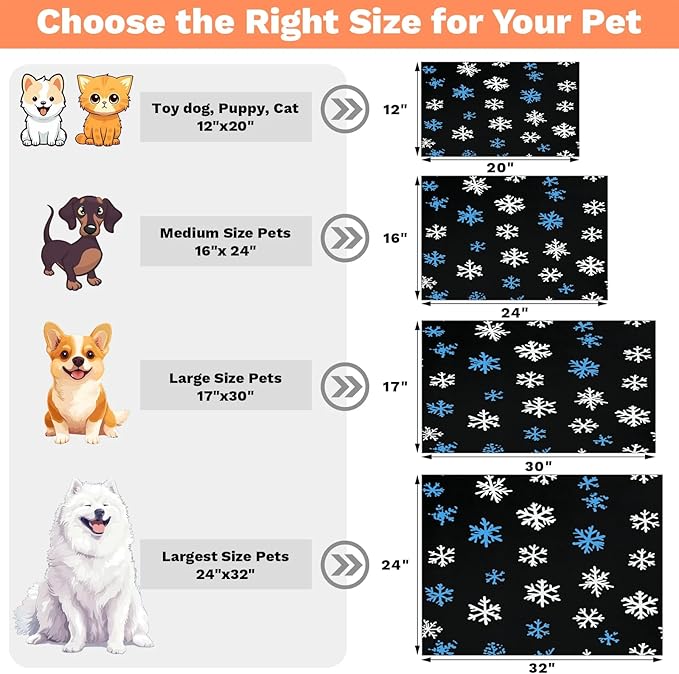 Winter Snowflake Dog Food Mat for Floors Absorbent, Quick Dry Water Dispenser Mat for Food, Water, Pet Supplies 24" x 32", Xmas