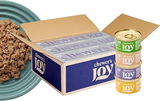 Chewer´S Joy - Wet Dog Food - Variety Pack – 4 Flavors: Beef & Chicken, Chicken & Salmon, Chicken & Rice, Beef & Vegetables – Natural Pâté – Canned Dog Food - Protein-Rich for Vitality - 24Pack (3oz)