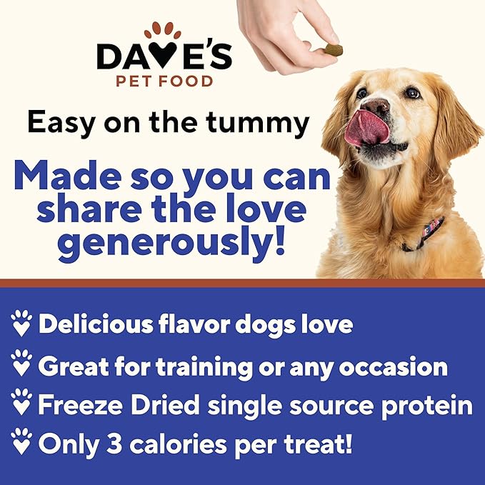 Dave's Pet Food Freeze Dried Venison Treats for Dogs with Pumpkin Fiber & Probiotics, Easy to Digest, Complete & Balanced Nutritious, Freeze Dried Dog Food Topper, USA Made (3 oz)