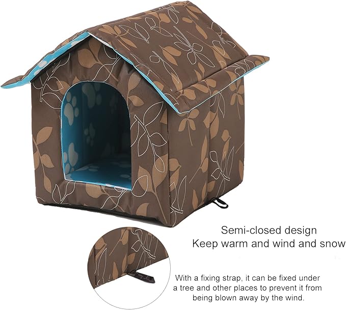 Outdoor Cat House, Cat Houses for Outdoor Cats, Weatherproof Warm and Insulated Cat House with Transparent Curtain Pet House, Stray Cats Shelter (Shabby Chic, Small-Houses)