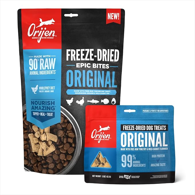 ORIJEN Epic Bites Freeze-Dried Dog Food & Treat Bundle – Original Recipe (6 oz Food + 1.5 oz Treats)