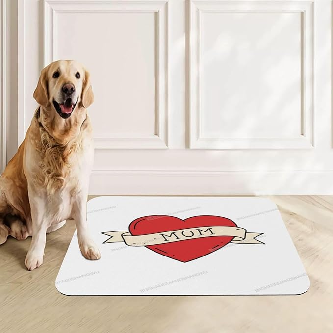 Non Slip Mat for Dog Pet Cat Dog Food Mats Happy Mother's Day Floral Gift for Mom Kc Water Bowl Mat Quick Dry Absorbent Cat Feeding Mats 18X12In