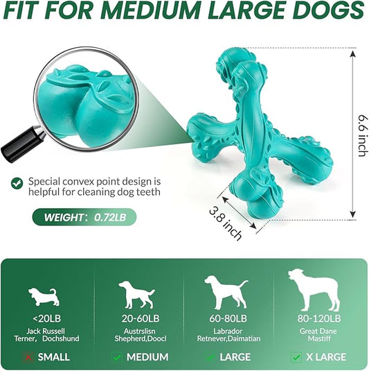 Dog Chew Toys for Aggressive Chewers Large Breed,Indestructible Bones Toy，Durable Cleaning Toothbrush Natural Rubber Dog Toys… (Blue)
