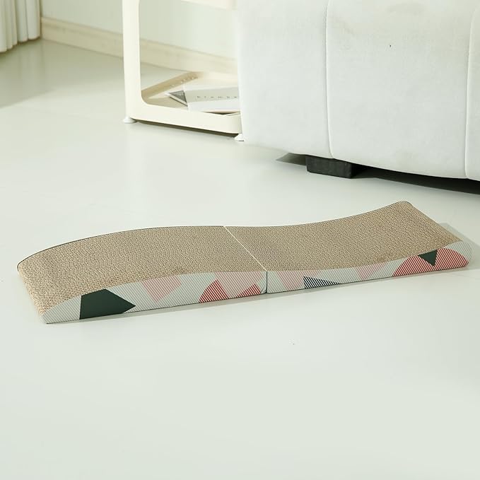 90° Foldable Double-Sided Textured Wave Curve Design, Large Size Cat Scratching Pad for Indoor Cats and Kittens, Easy for Cats to Scratch, Corrugated Cardboard Cat Scratcher Board