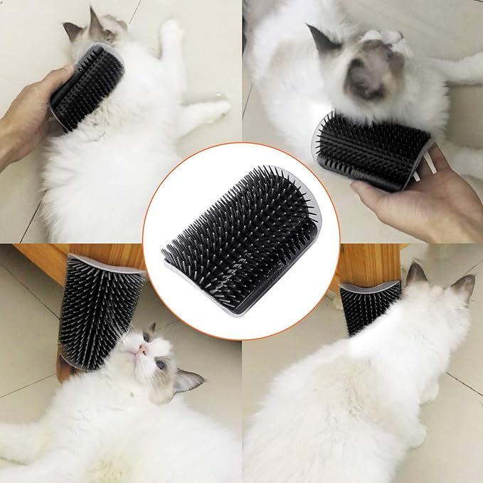 2 PACK Self Groomer, Softer Cat Corner Scratcher For Wall, Pet Grooming Massage Brush, Face Scratcher For Kitten with Long & Short Fur (Black)