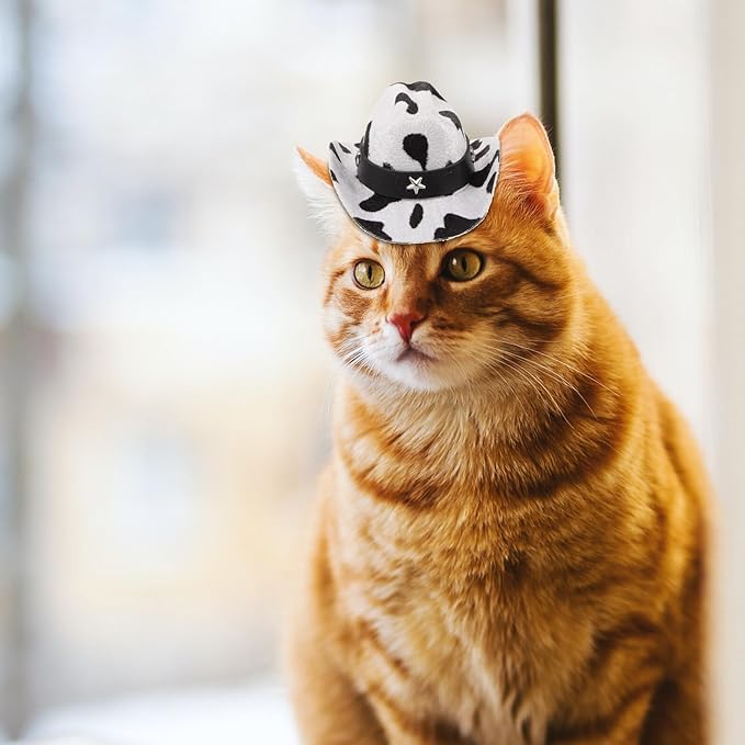 Adjustable Milk Pattern Puppy Hat with Chin Strap, Small Size Cowboy Hat for Dogs and Cats, Festival Party Pet Accessory, Photo Prop for Pet Supplies
